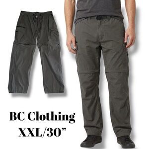 BC Clothing Convertible Cargo Pants Men’s XXL 30 Grey Gorpcore Hiking Stretch